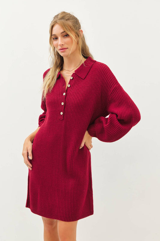 Scarlet Collared Button Down Sweater Dress