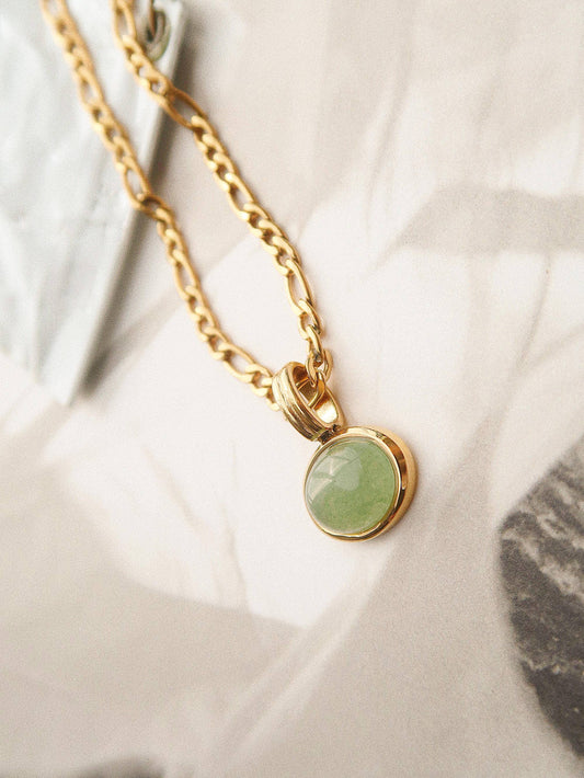 Winslow Non-Tarnish Green Stone Pendant Chain Necklace: Green