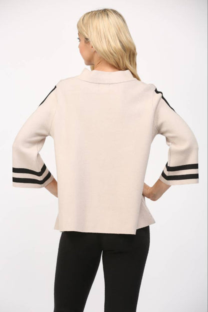 STRIPE MOCK NECK SWEATER