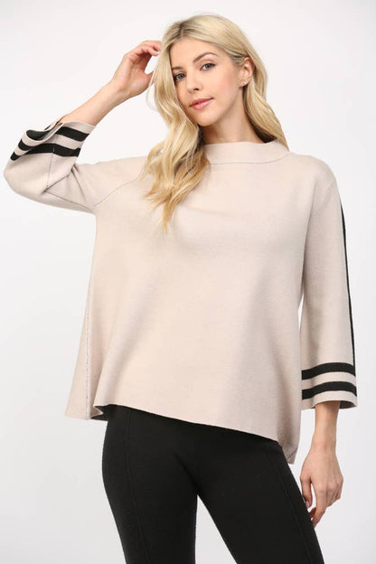 STRIPE MOCK NECK SWEATER