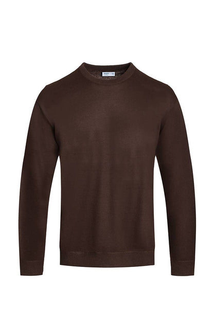 Coffee Solid Round Neck Knit Sweater - Brown