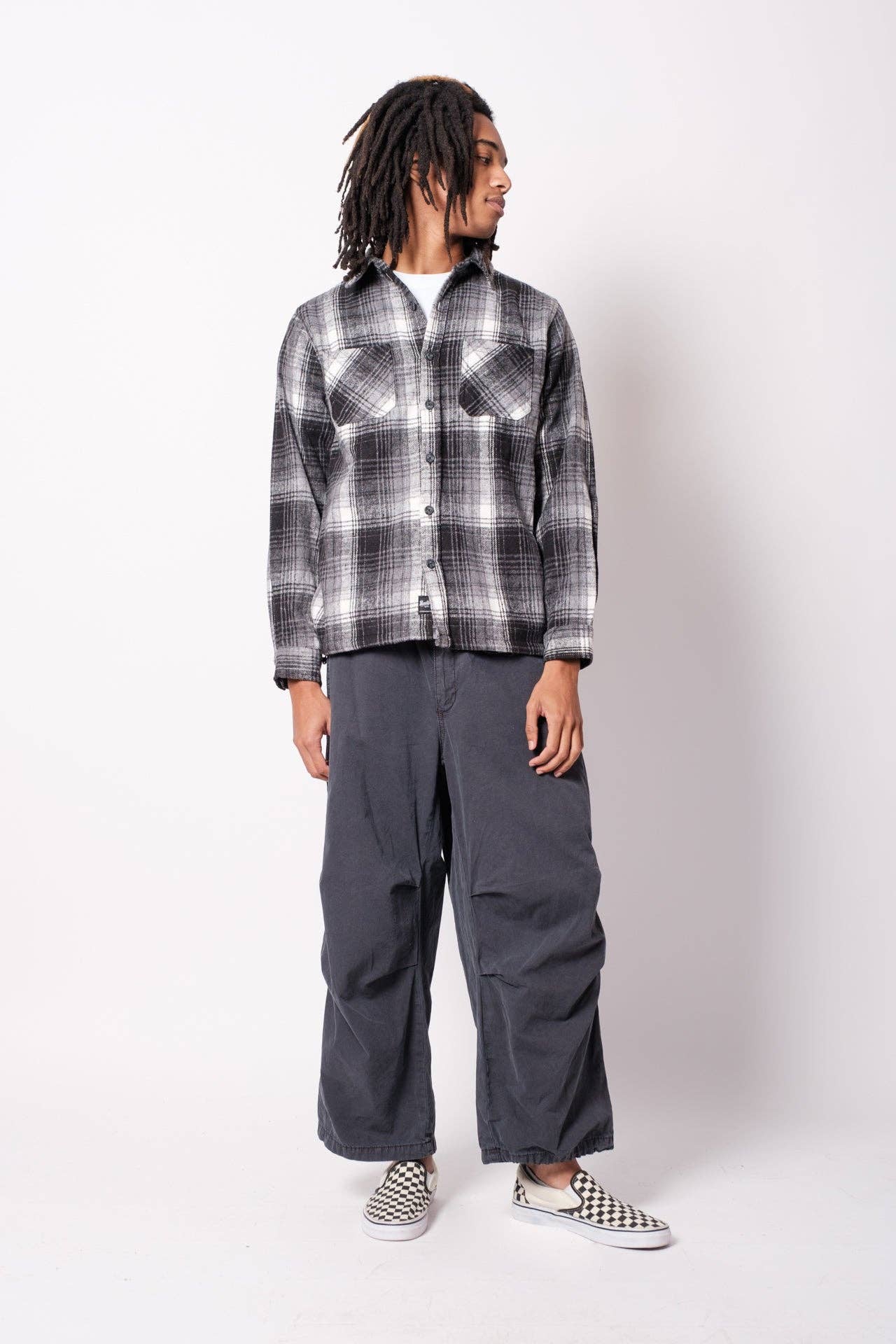 Heavy Flannel Shacket: Black Cream / Small