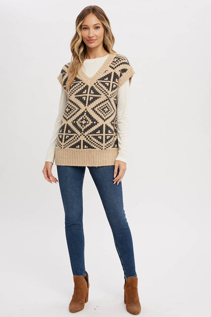 Chey Aztec Oversized Sweater Vest