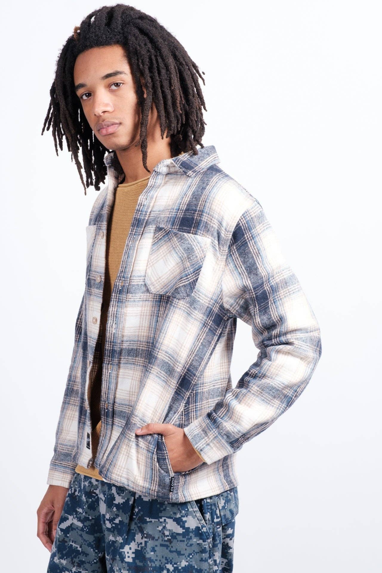 Heavy Flannel Shacket: Black Cream / Small