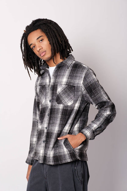 Heavy Flannel Shacket: Black Cream / Small