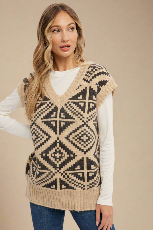 Chey Aztec Oversized Sweater Vest