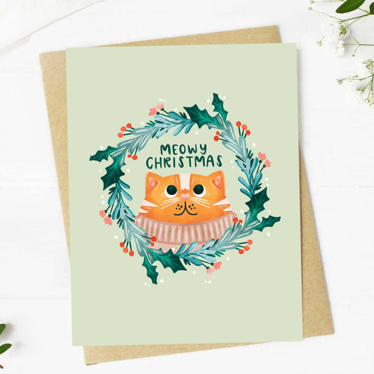 "Meowy Christmas" Cute Cat Christmas Card