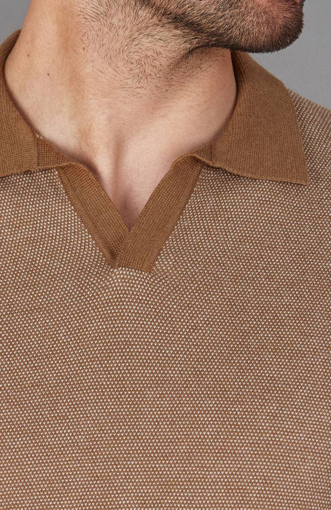 Camel Honeycomb Buttonless Polo Shirt
