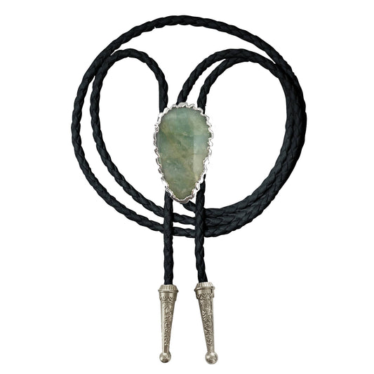 Gemstone Bolo Tie - Aquamarine Black / Silver