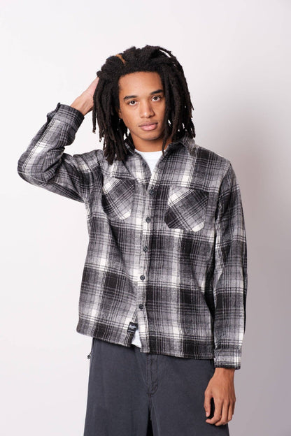 Heavy Flannel Shacket: Black Cream / Small