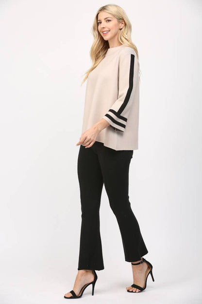 STRIPE MOCK NECK SWEATER