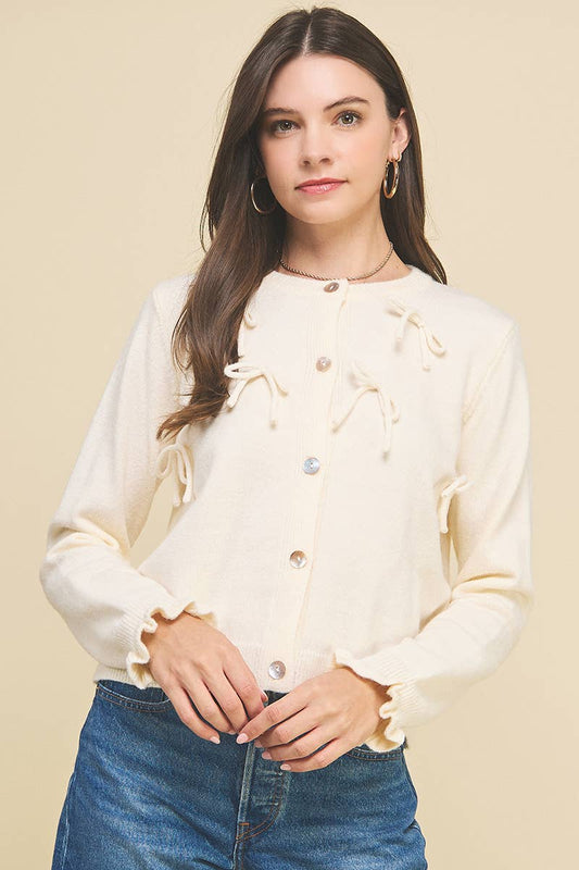 Ribbon Bow Button Sweater