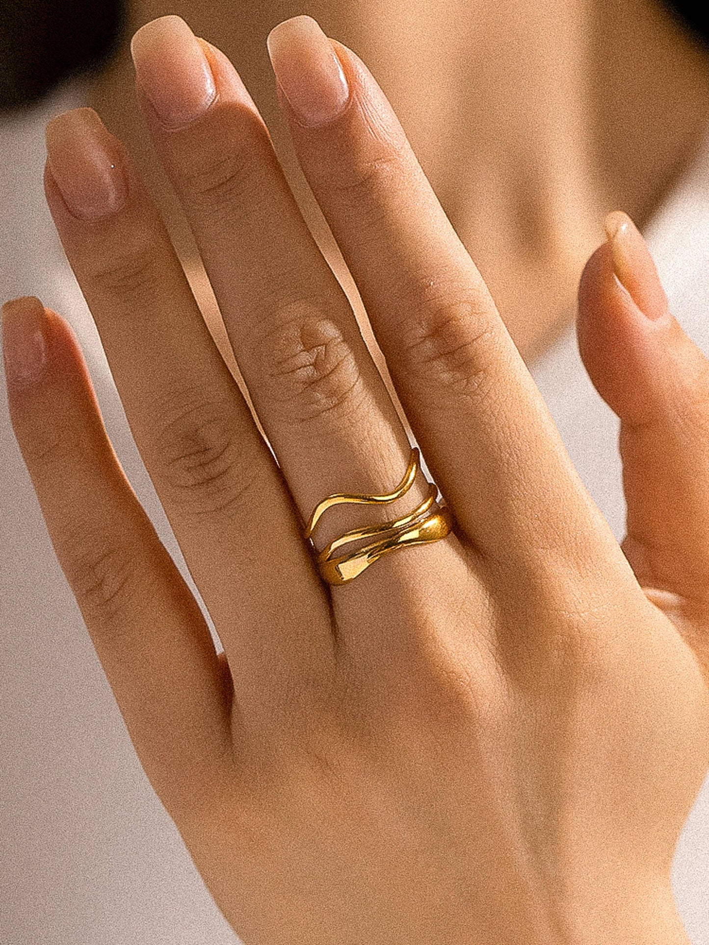 Ozzy 18K Gold Non-Tarnish Abstract Ring: Yellow Gold