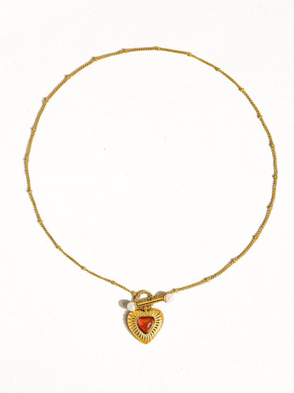 Havana 18K Non-Tarnish Vintage Heart Chain Necklace: Red