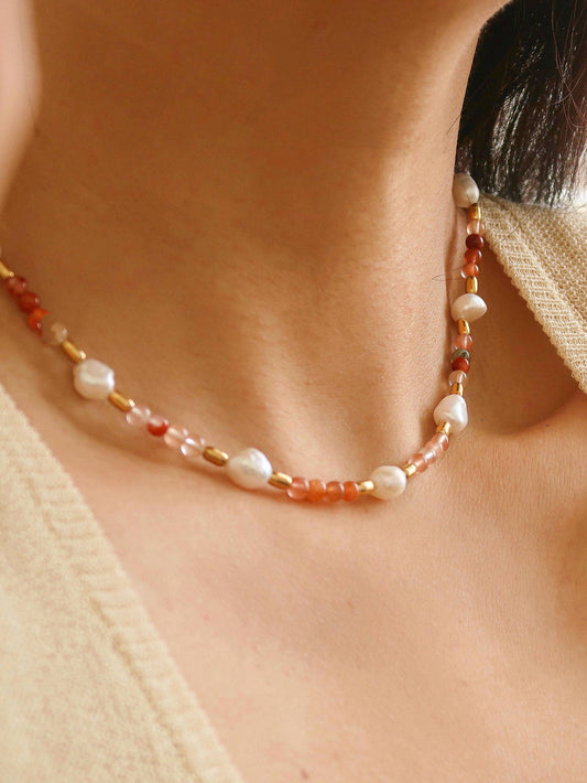 18K Bohemian Handmade Rose Pearl and Bead Necklace: Josephine-Rose