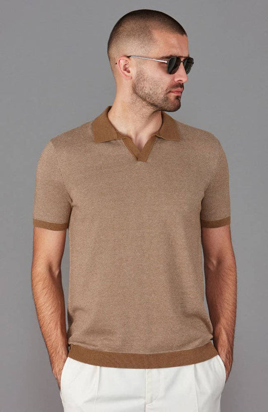 Camel Honeycomb Buttonless Polo Shirt