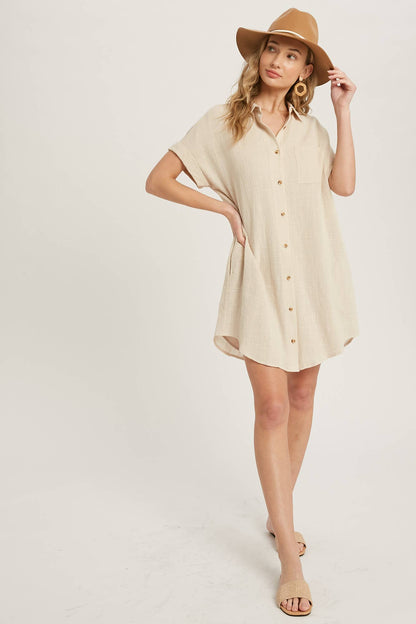 Oatmeal Linen Button Up Shirt Dress