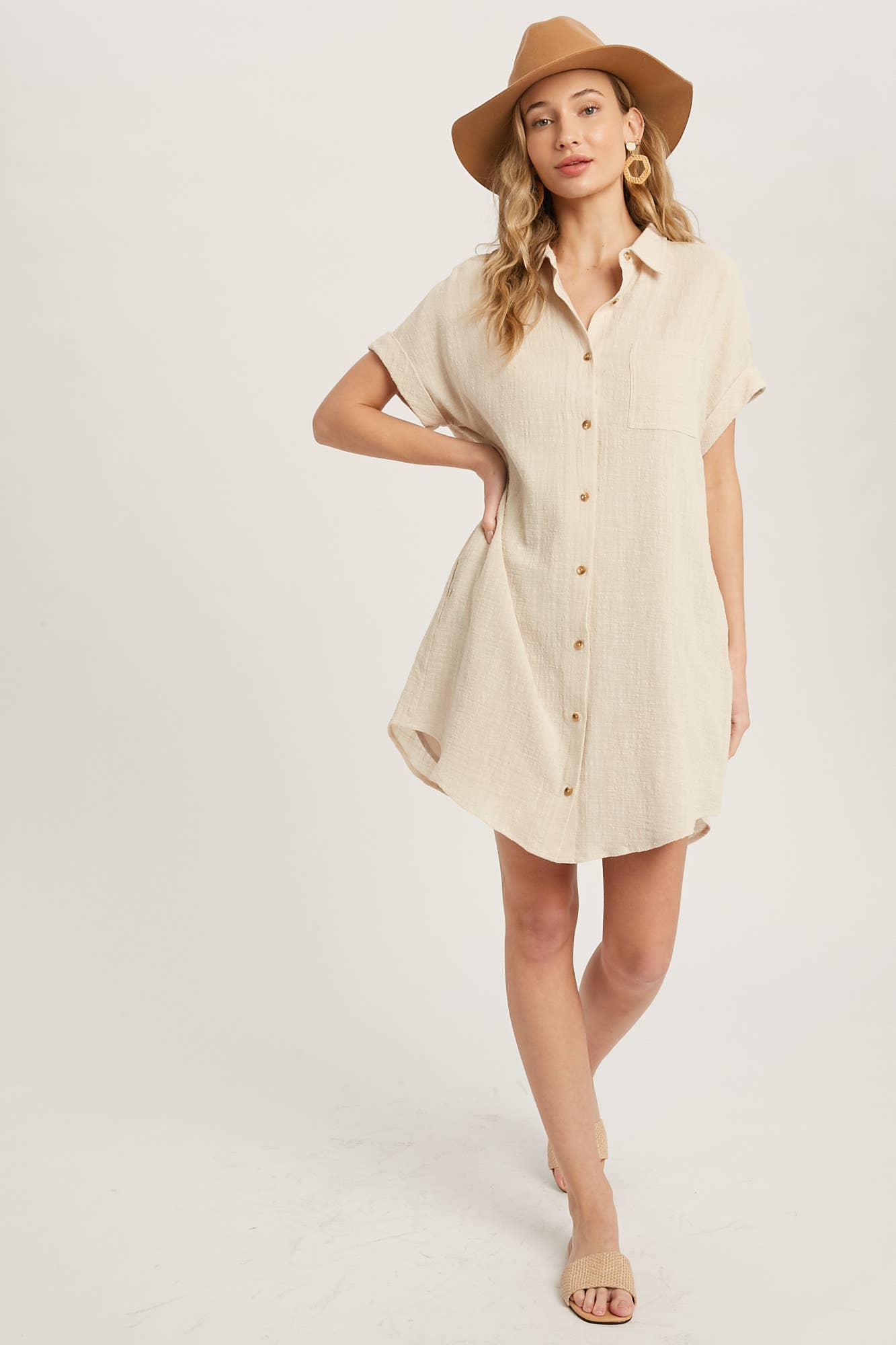 Oatmeal Linen Button Up Shirt Dress