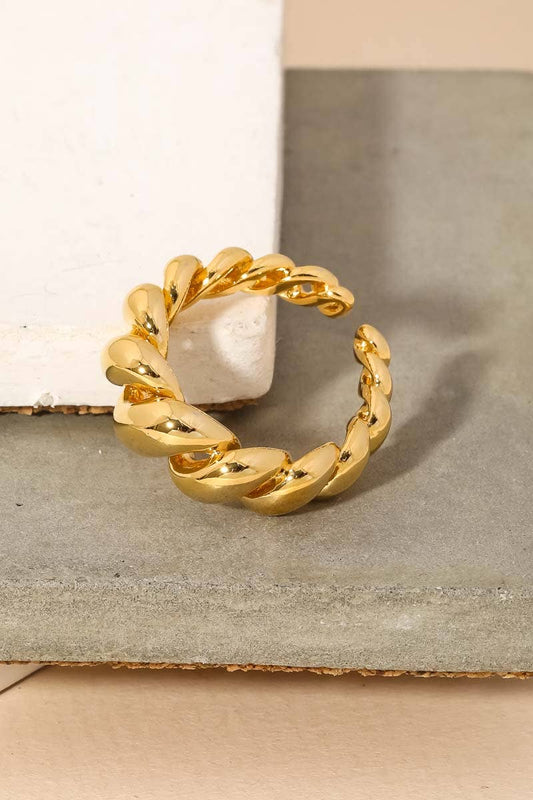 Gold Dipped Smooth Twisted Adjustable Ring: G