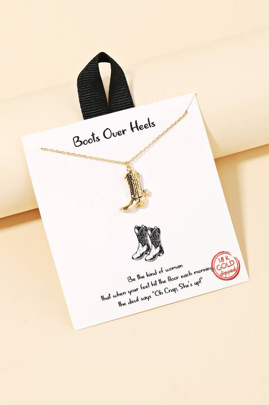 Gold Dipped Cowboy Boots Pendant Necklace: G