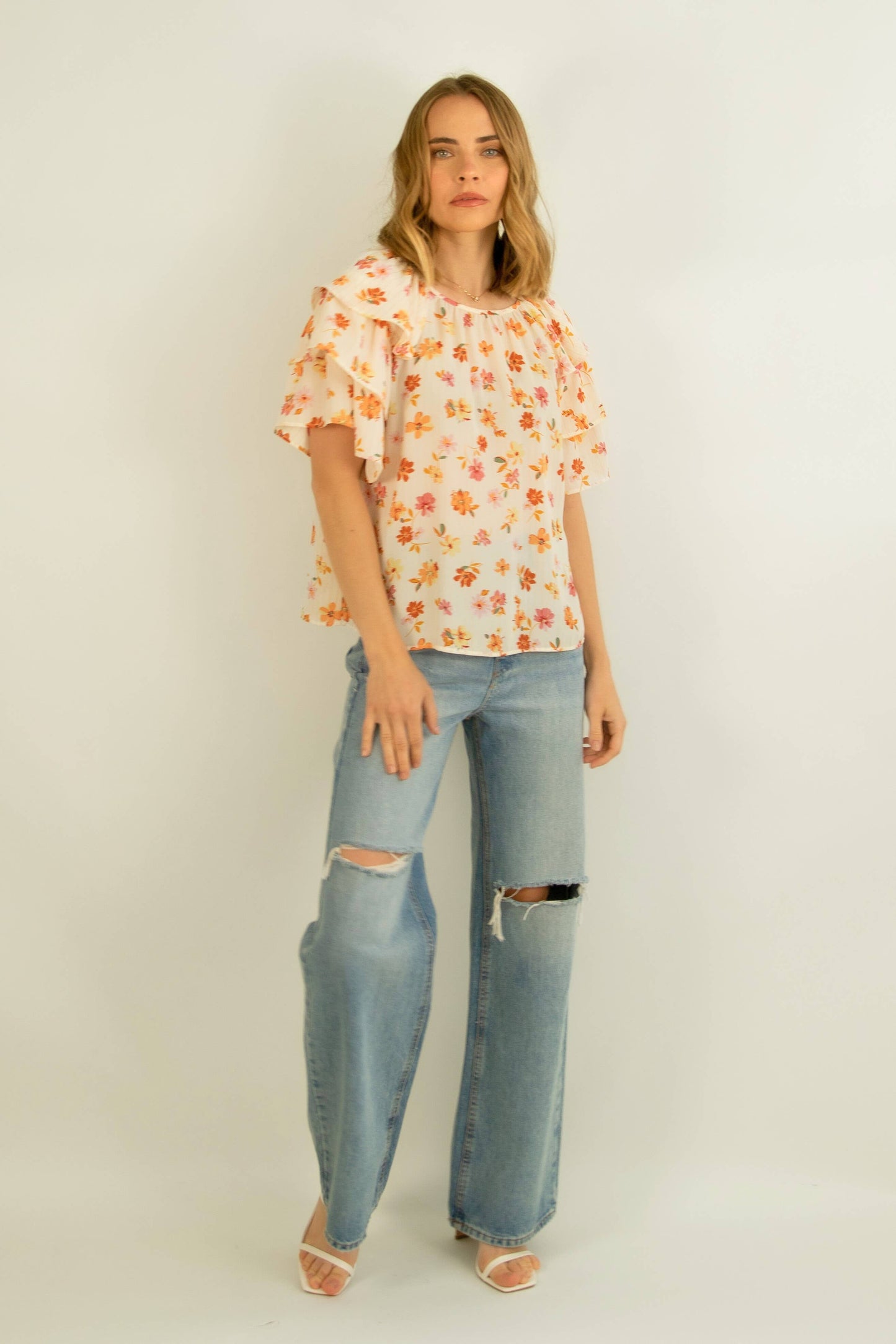 Clementine Ruffle Sleeve Floral Blouse