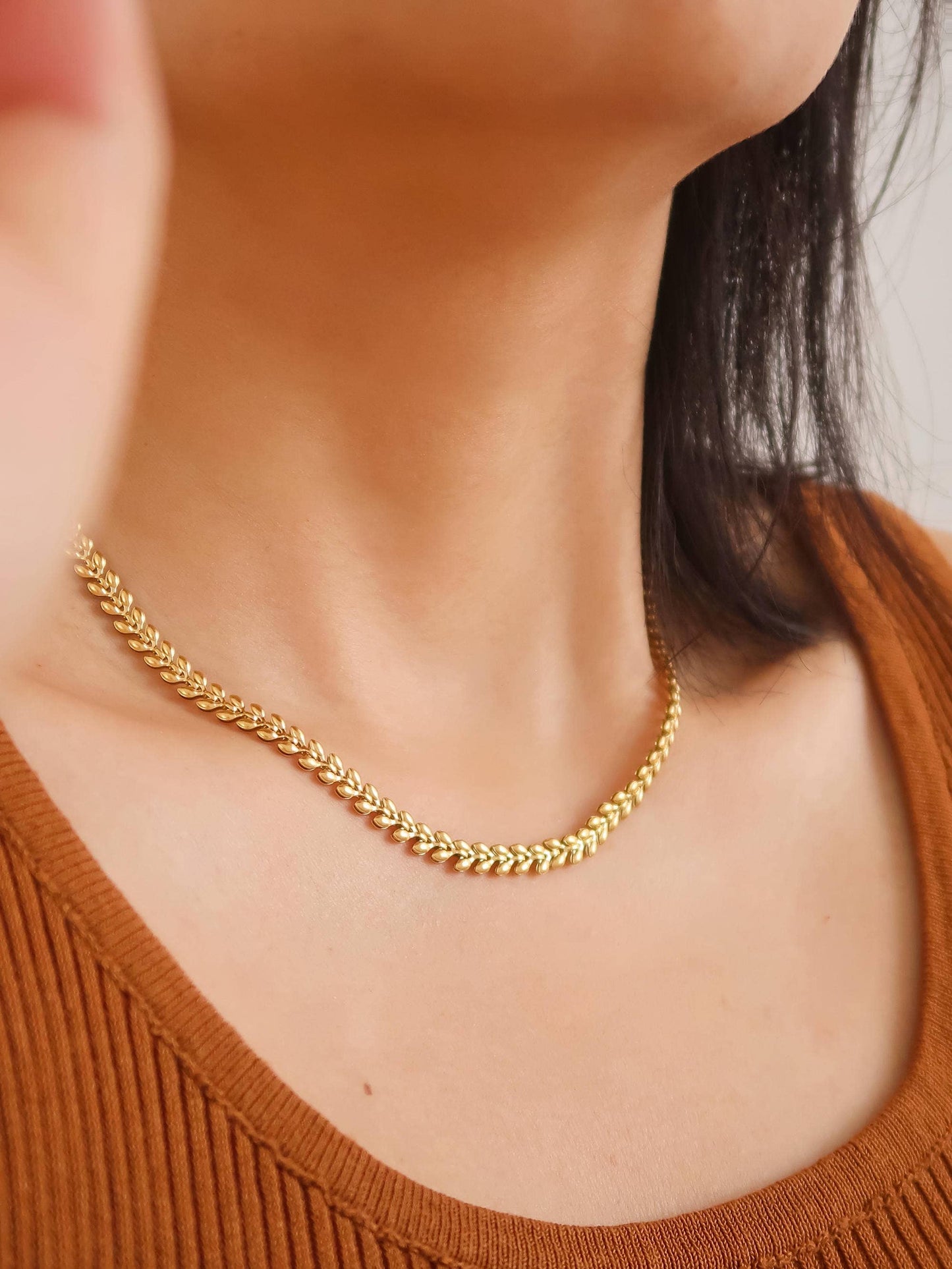 Vern 18K Gold Non-Tarnish Classic Wheat Chain: Yellow Gold