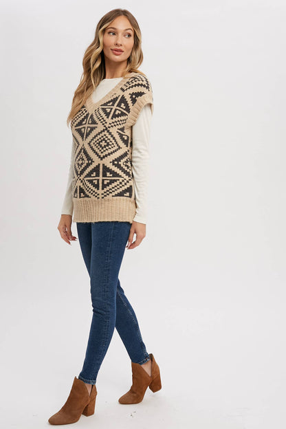 Chey Aztec Oversized Sweater Vest