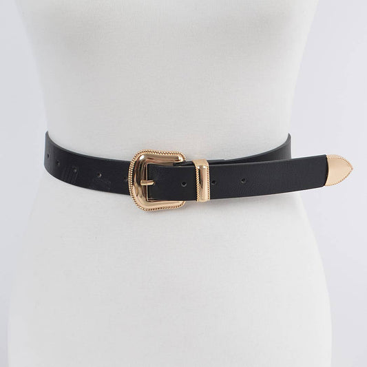 Three Pieces Metal Faux Leather Belt: Black