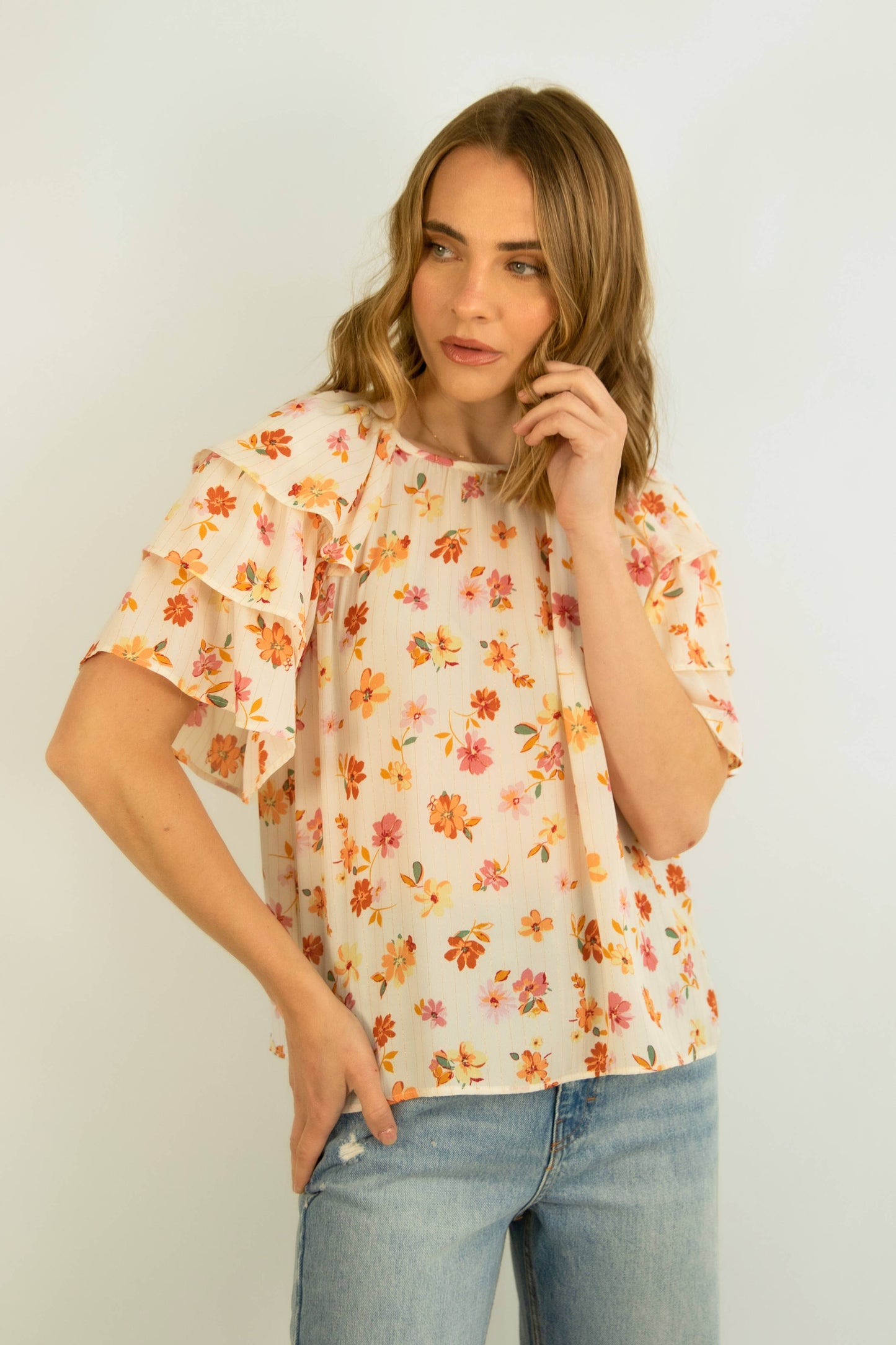 Clementine Ruffle Sleeve Floral Blouse